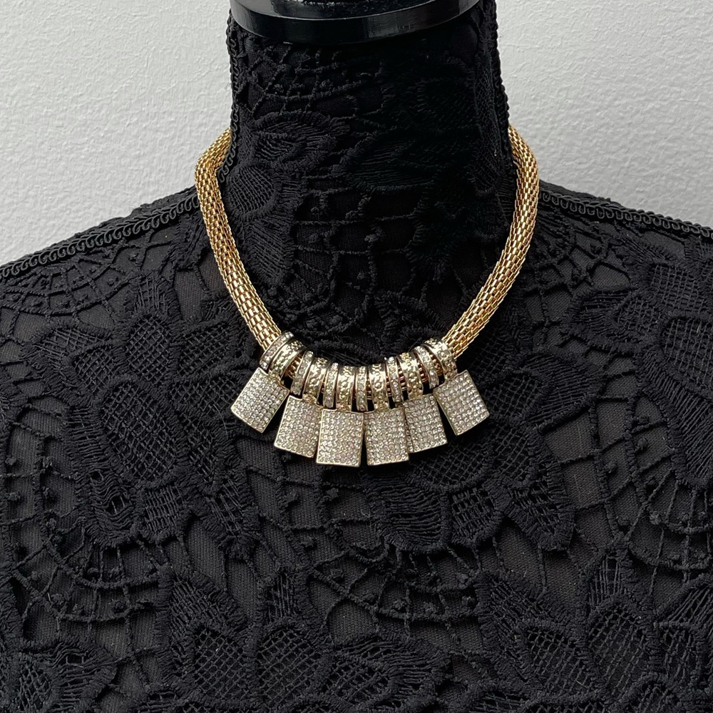 Laila Rowe gold with small rhinestones statement necklace